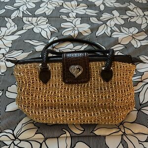 Brown Woven Handbag with Heart Detail